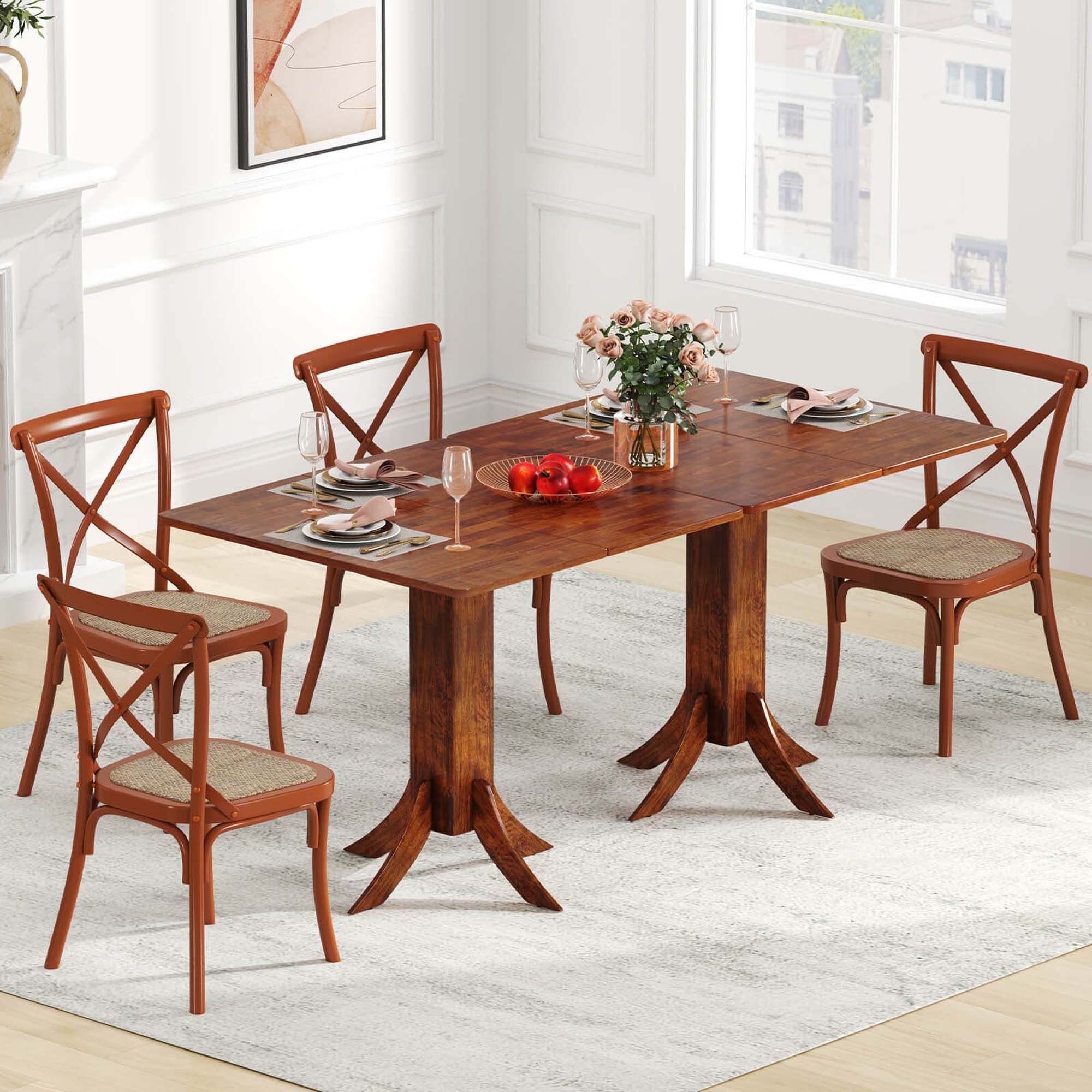 Back. Costway - Square Dining Table with Pedestal Base 33" Wooden Kitchen Table for 2-4 People - Brown.
