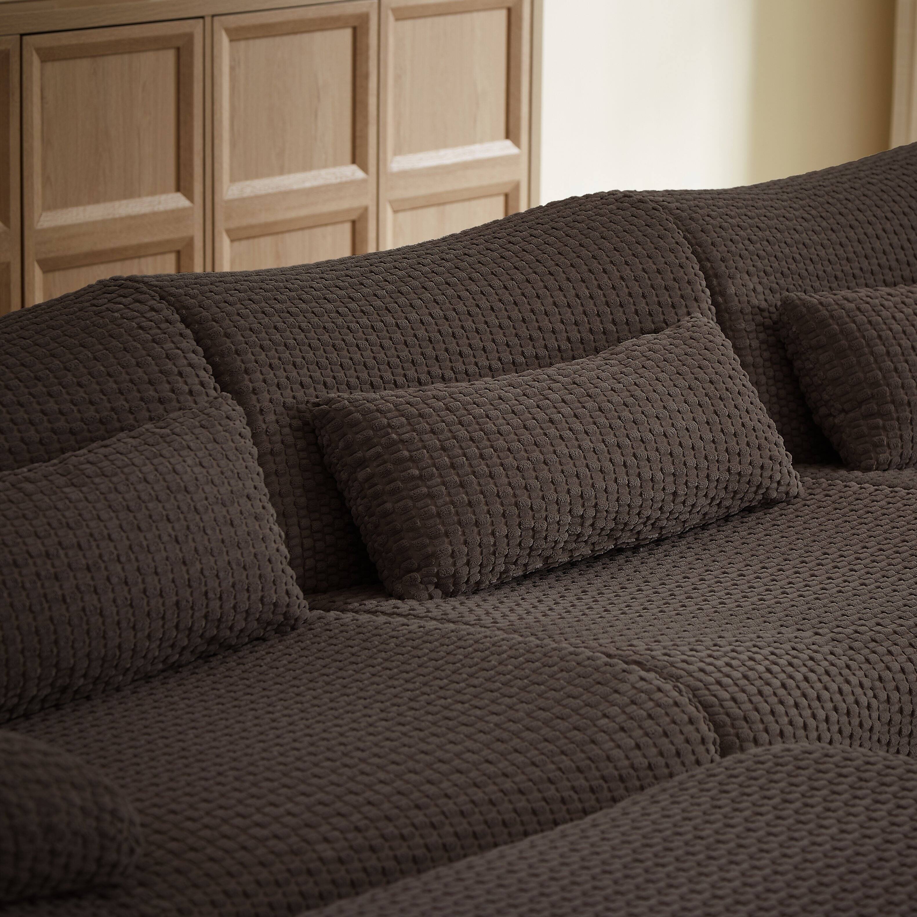 Alt View 4. Anysun - 6 Seat U-Shape Convertible Sectional Couch with Ottoman, Cloud Comfort Corduroy Fabric Sofa for Living Room - Brown.