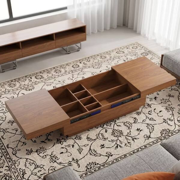 Alt View 4. luck idea - Walnut Expandable Coffee Table Hidden Storage 47.2"-81.8" Slide Top Large Cocktail Table Silent Slide Drawer Living Room - brown.