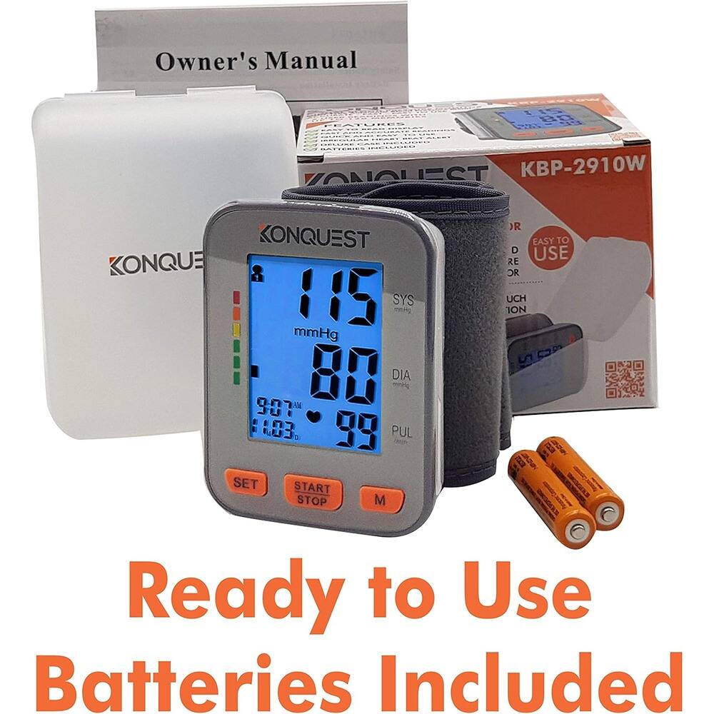 Owner's Manual  
KONQUEST KBP-2910W  

115 SYS  
80 mmHg  
907 DIA  
99 PUL  

EASY TO USE  
READY TO USE  
BATTERIES INCLUDED  

SET  
START STOP  
M