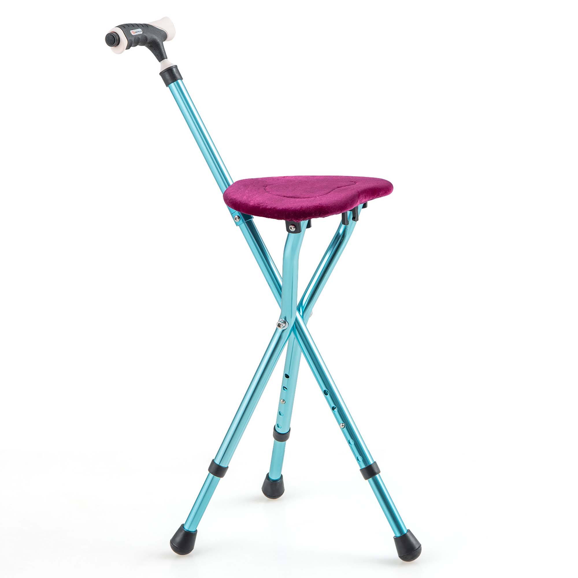 Alt View 9. GOPLUS - Goplus Adjustable Folding Cane Seat Stool Aluminum Alloy Crutch Chair - Black.