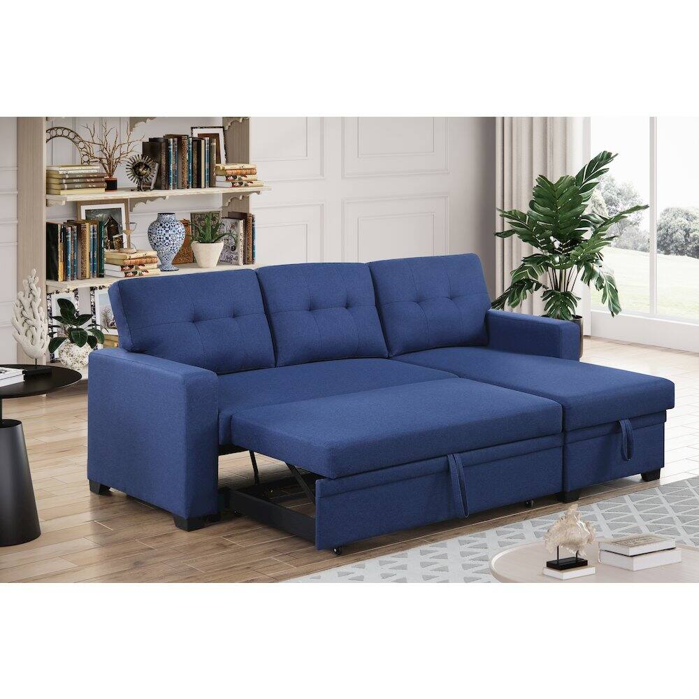 Left. Devion Furniture - Devion Furniture Polyester Fabric Reversible Sleeper Sectional Sofa-Blue - Blue.
