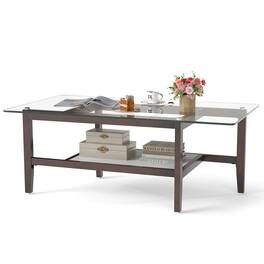 SlickBlue - Modern Glass Coffee Table with 2 Tiers and Storage Shelf, Rectangular Design - Transparent, Brown