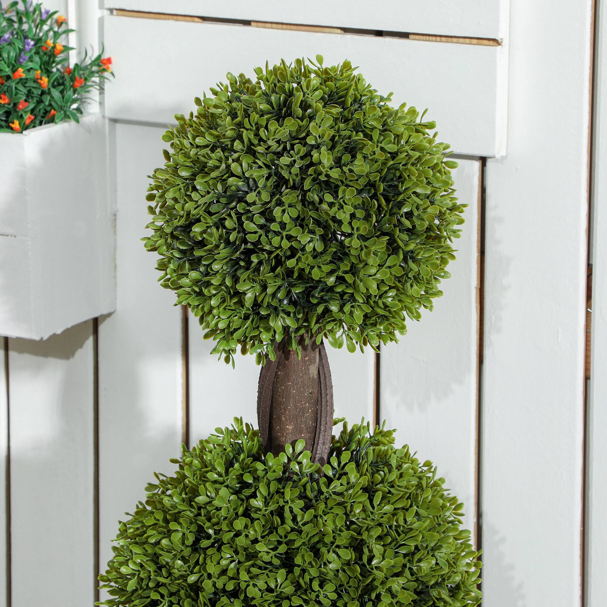 Alt View 7. Homcom - Artificial Plants, Set of 2 Decorative Topiary Ball-shaped Boxwood Trees in Pots for Home Indoor Outdoor Decor - Green.
