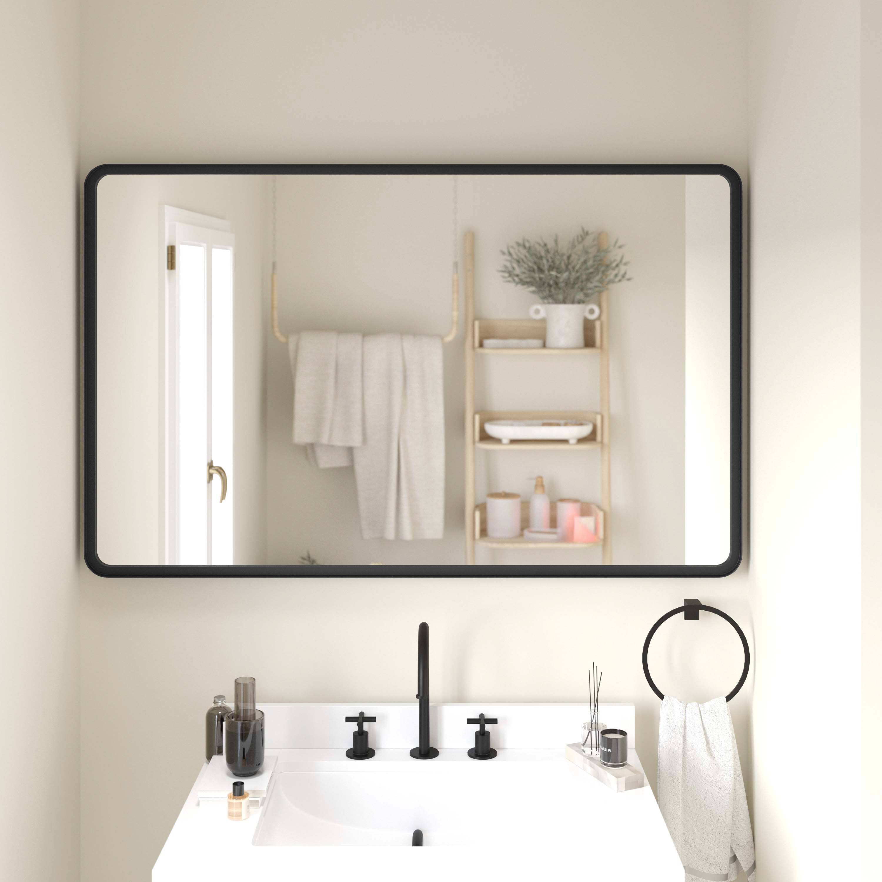 Alt View 3. Emma + Oliver - Afsin Wall Mirror with Silver Backed Glass for Clarity for Entryways, Bathrooms & More - Black.
