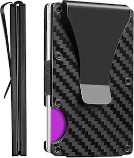 Vulpecula Spade - RFID Signal Blocking Minimalist Wallet for Men,Carbon Fiber Money Clip Wallet Credit Card Holder for Husband Business - Black