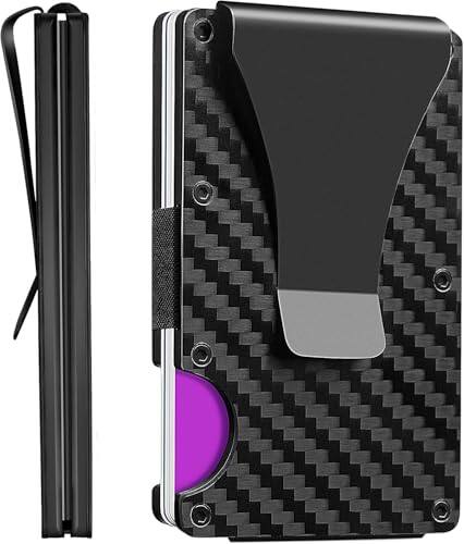 Front. Vulpecula Spade - RFID Signal Blocking Minimalist Wallet for Men,Carbon Fiber Money Clip Wallet Credit Card Holder for Husband Business - Black.