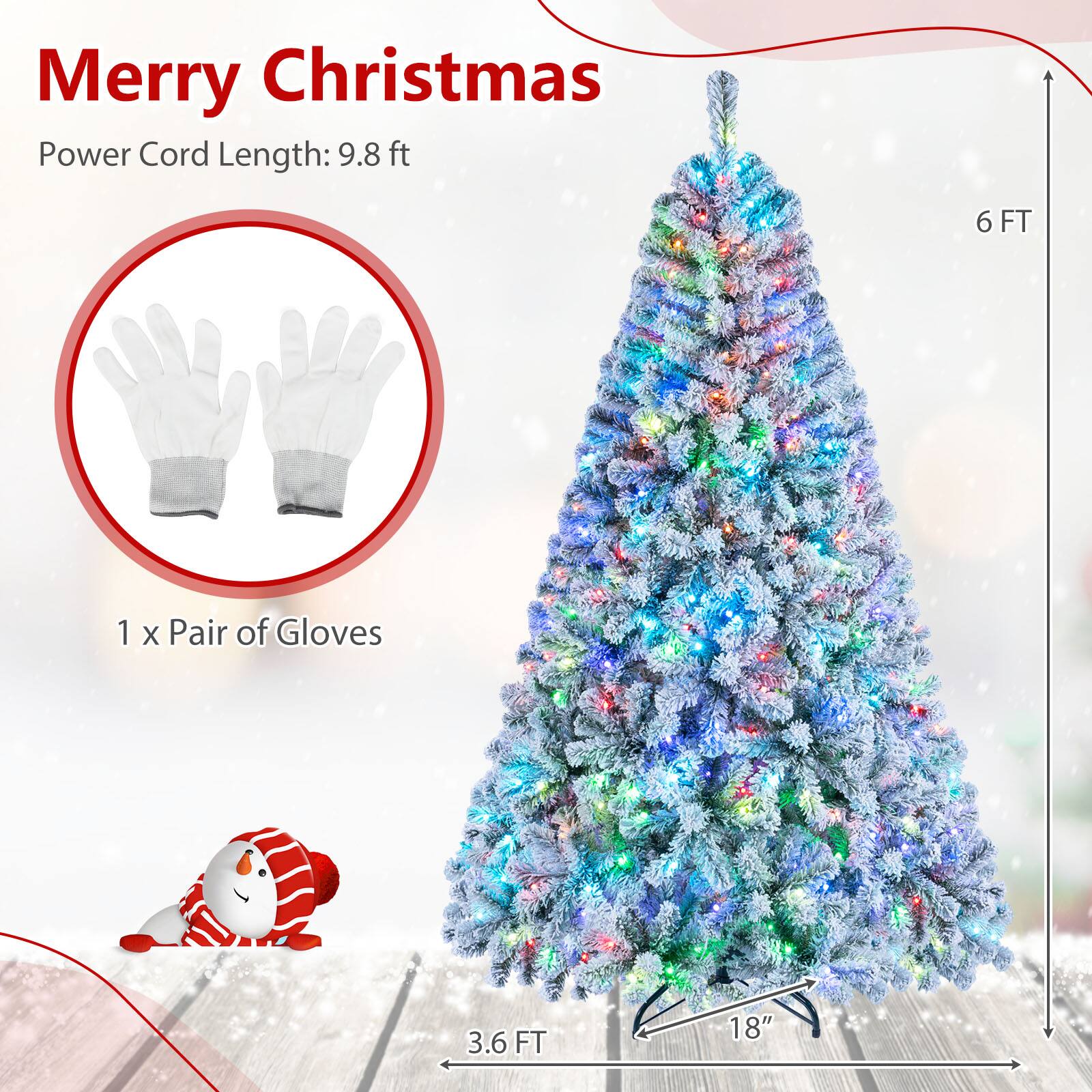 Merry Christmas  
Power Cord Length: 9.8 ft  
6 FT  
1 x Pair of Gloves  
3.6 FT  
18"