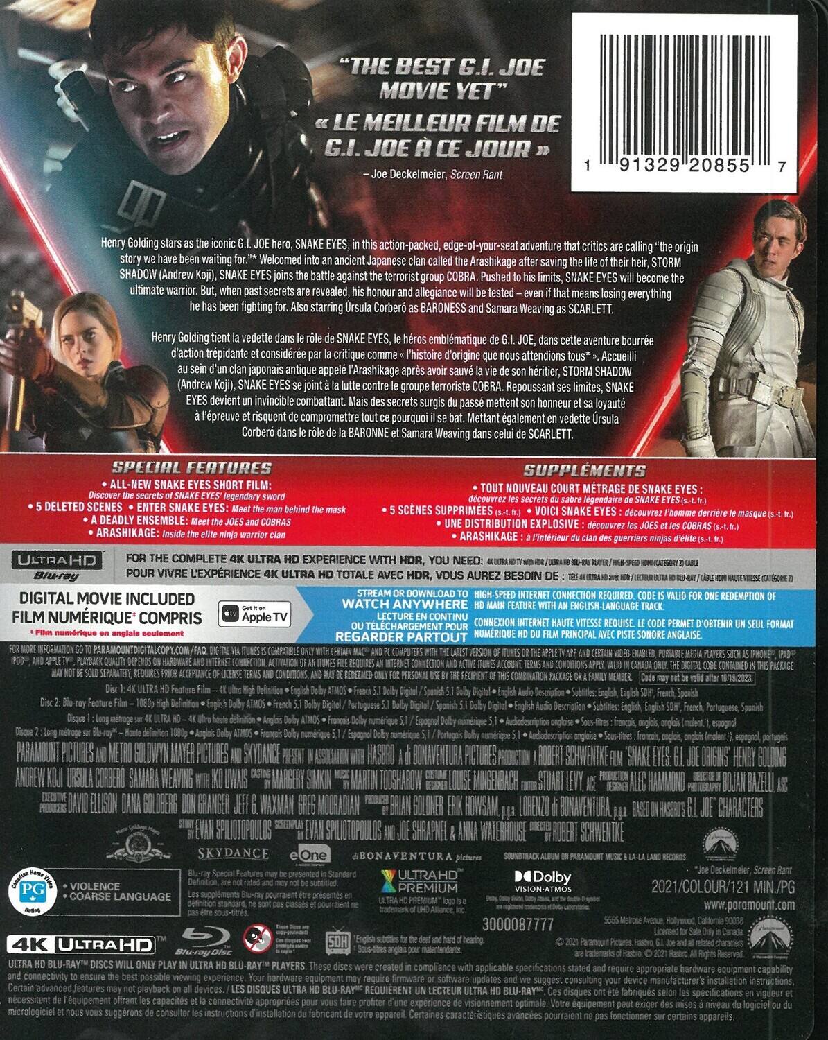 Alt View 1. Snake Eyes: G.I. Joe Origins (Steelbook)   - 4K Blu-Ray.