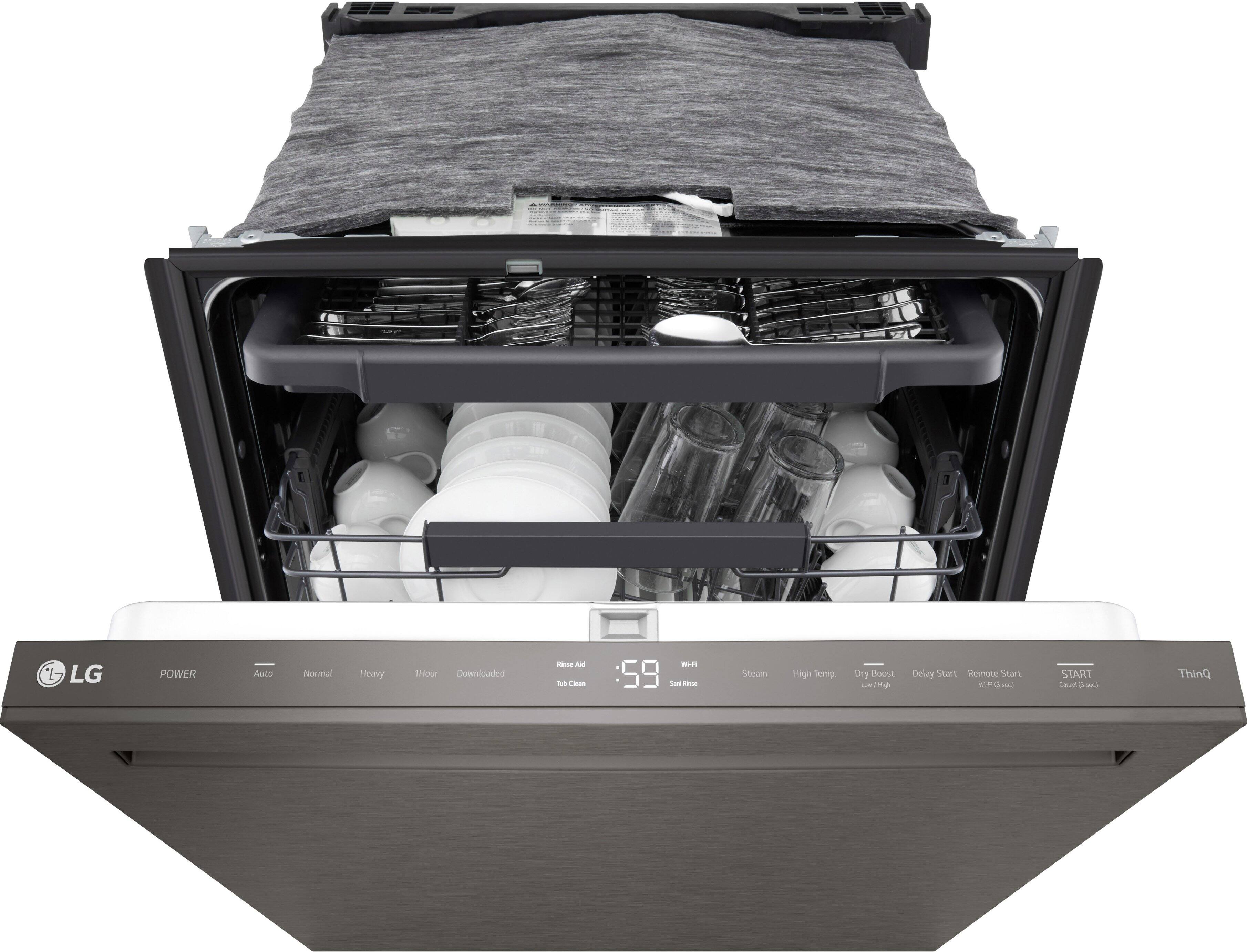 LG POWER  
Auto Normal Heavy  
1 Hour Downloaded  
Rinse Aid  
:59  
Wi-Fi  
Steam  
High Temp  
Dry Boost  
Delay Start  
Remote Start  
START  
Cancel (15 sec)  
ThinQ