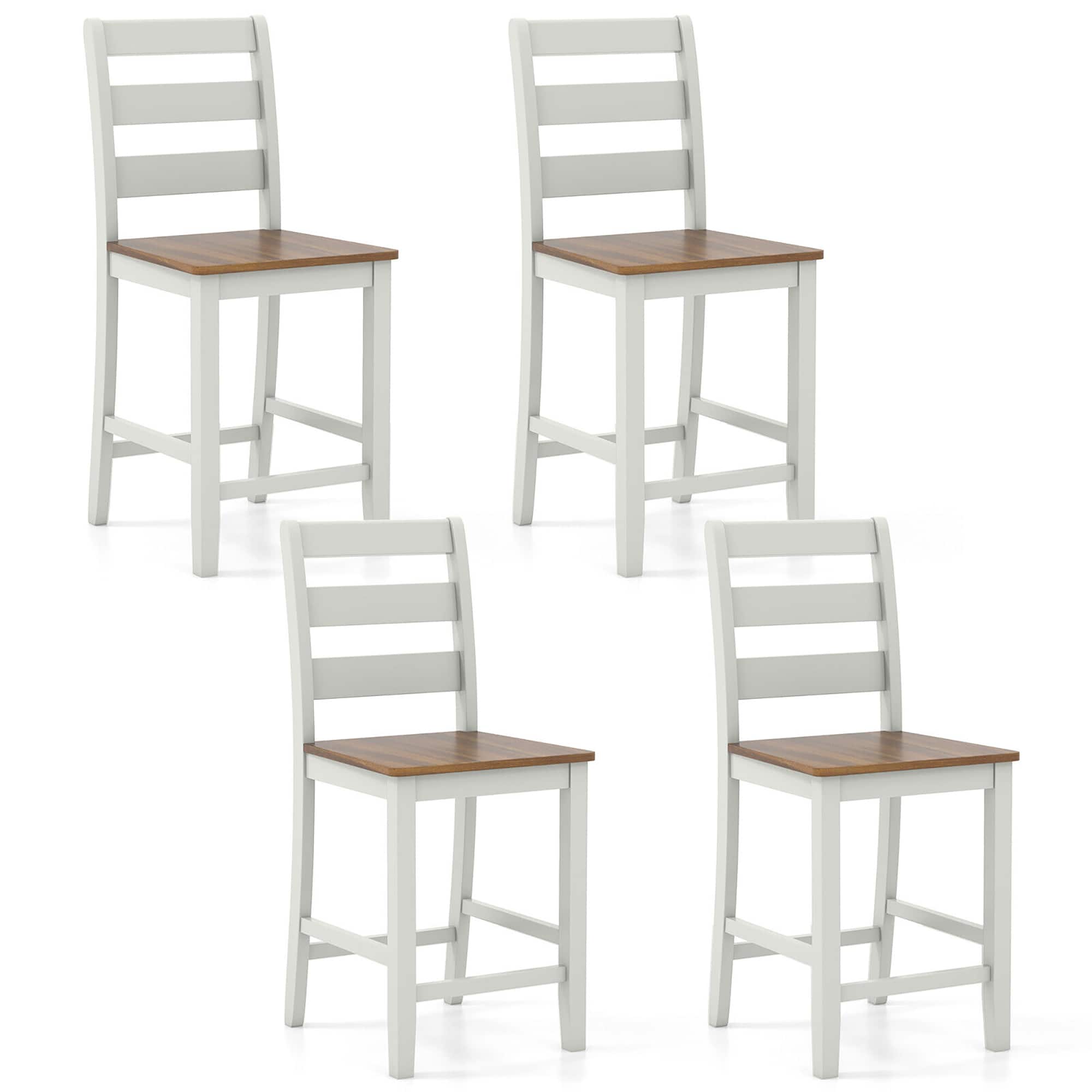 Gymax - Set of 4 Counter Height Chairs w/ Inclined Backrest Rubber Wood Crossbars - Gray, Walnut