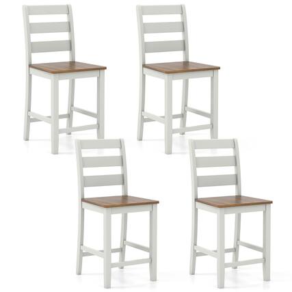 Front. Gymax - Gymax Set of 4 Counter Height Chairs w/ Inclined Backrest Rubber Wood Crossbars - Gray, Walnut.