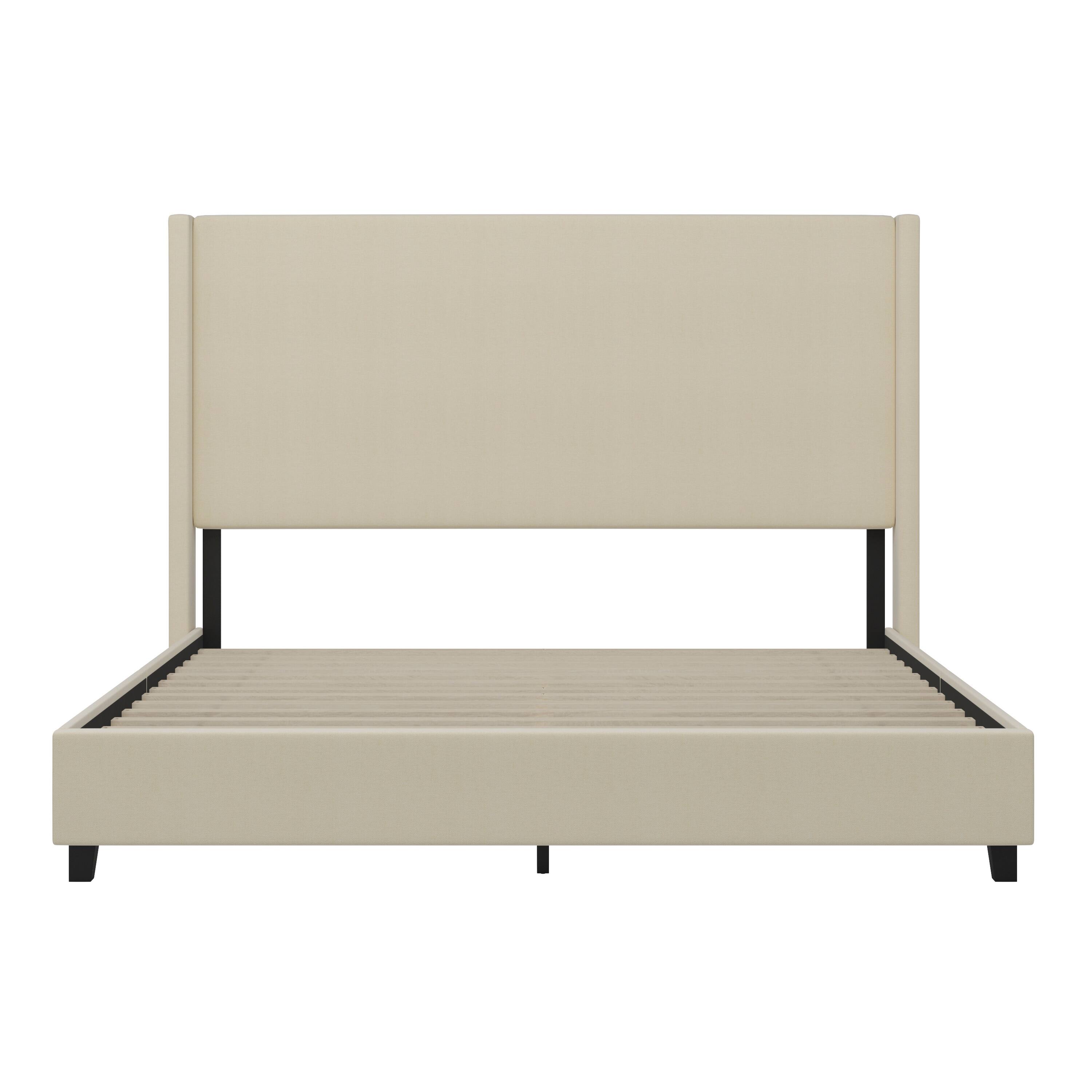Alt View 9. Emma + Oliver - Nora upholstered Platform Bed with Plush Padded Wingback Headboard and Wood Support Slats - No Box Spring Needed - Beige.