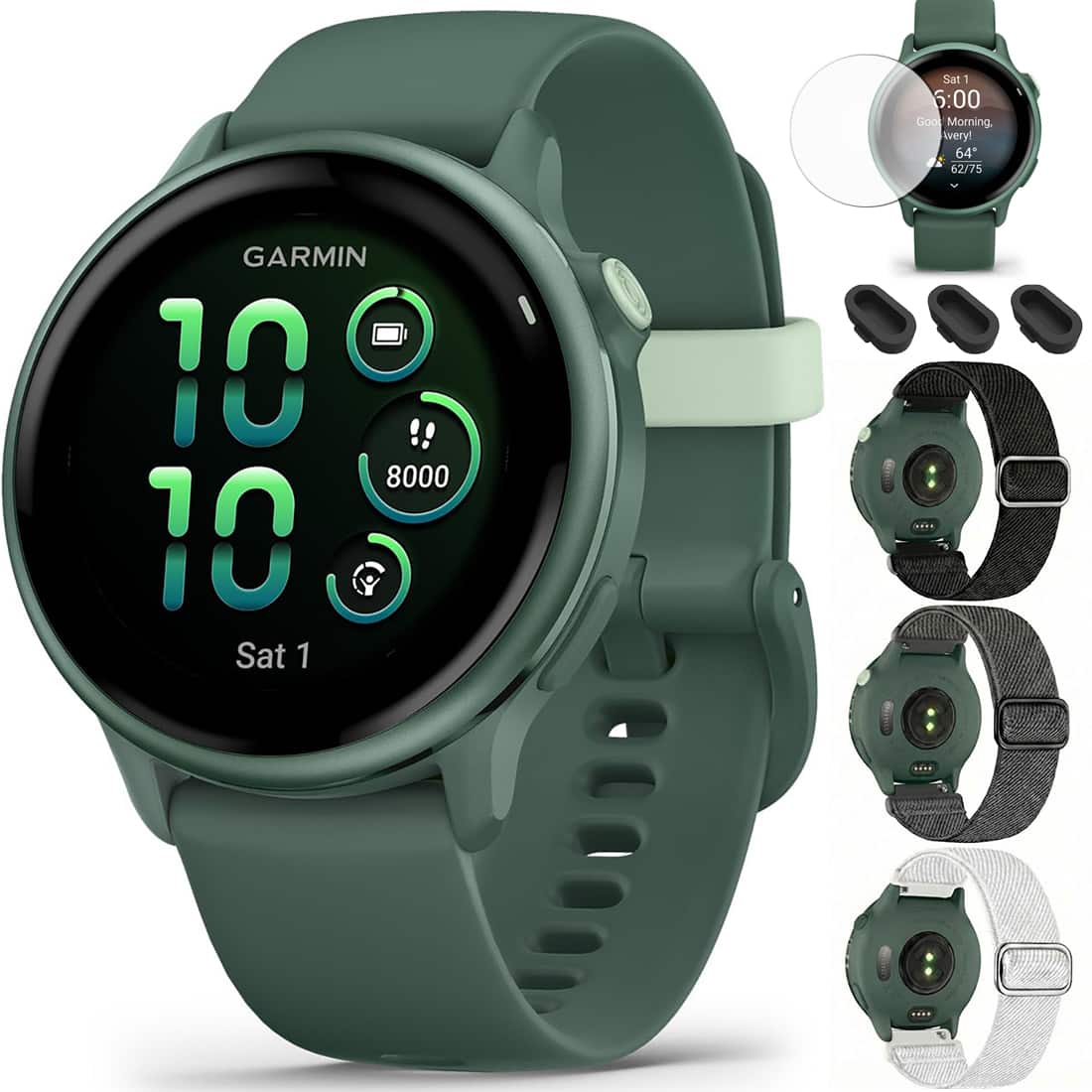 Garmin - VIVOACTIVE 6 Health & Fitness GPS Smartwatch Green + Elastic Bands Bundle - Jasper Green - (2025)