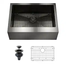 Boyel Living - 30 in. Farmhouse Apron-Front Single Bowl 18-Gauge Stainless Steel Kitchen Sink with Bottom Grid and Strainer Basket - Gray
