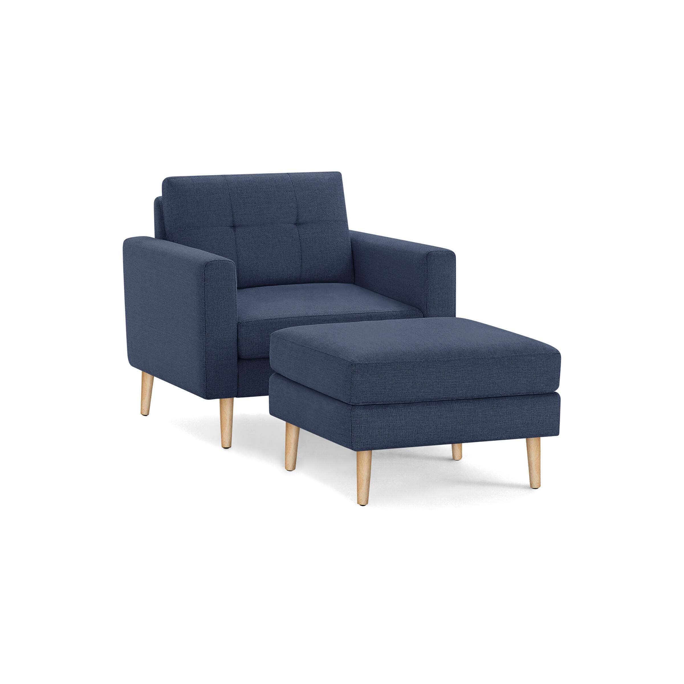 Burrow - Mid Century Nomad Armchair with Ottoman - Navy Blue - Front_Zoom