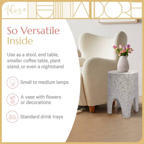 Adore DECOR

So Versatile Inside

Use as a stool, end table, smaller coffee table, plant stand, or even a nightstand

- Small to medium lamps
- A vase with flowers or decorations
- Standard drink trays