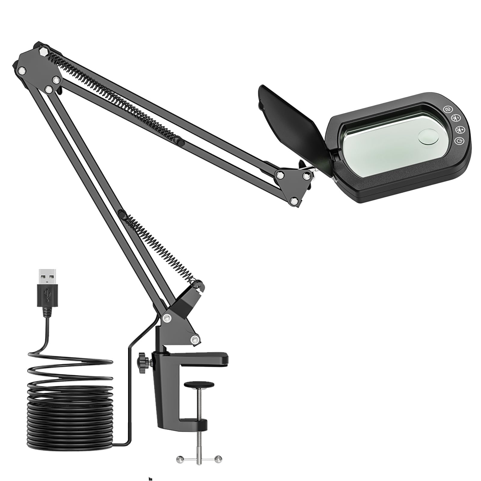 TECH SAFARI - Rectangle Magnifying Glass With Light And Clamp Desk Lamp Dust Cover Color Modes Dimmable Led Real Lens - Default