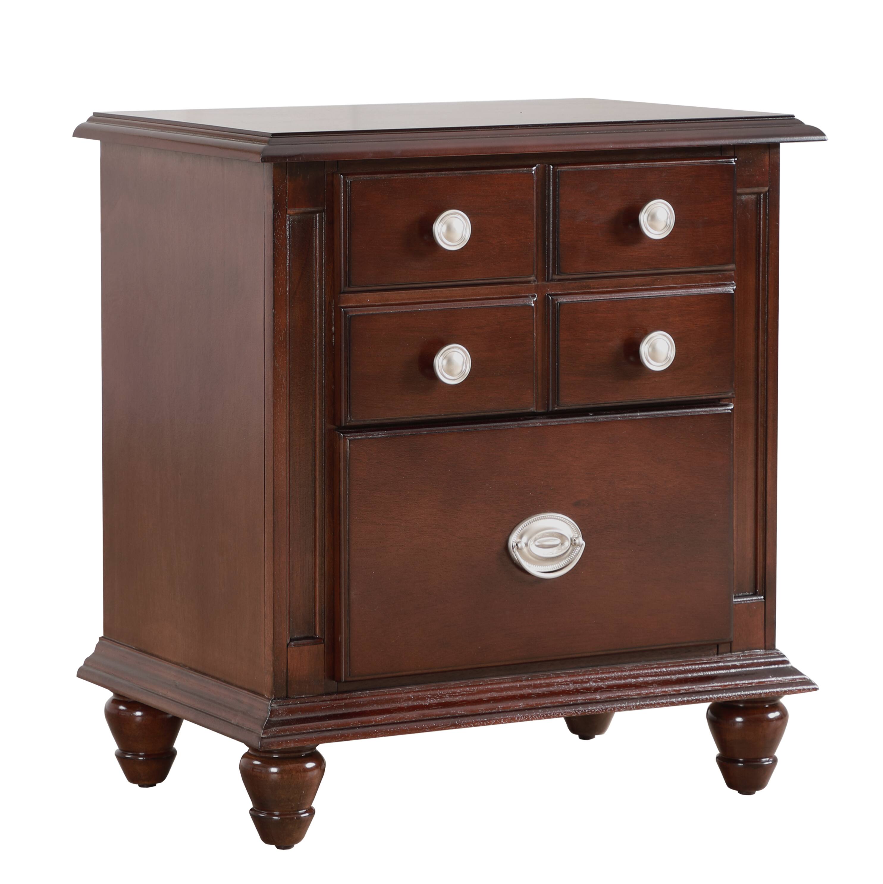 Angle. Tiramisubest - Cappuccino Night Stand with Real Wood Veneers and Nickle Hardware - Beige.