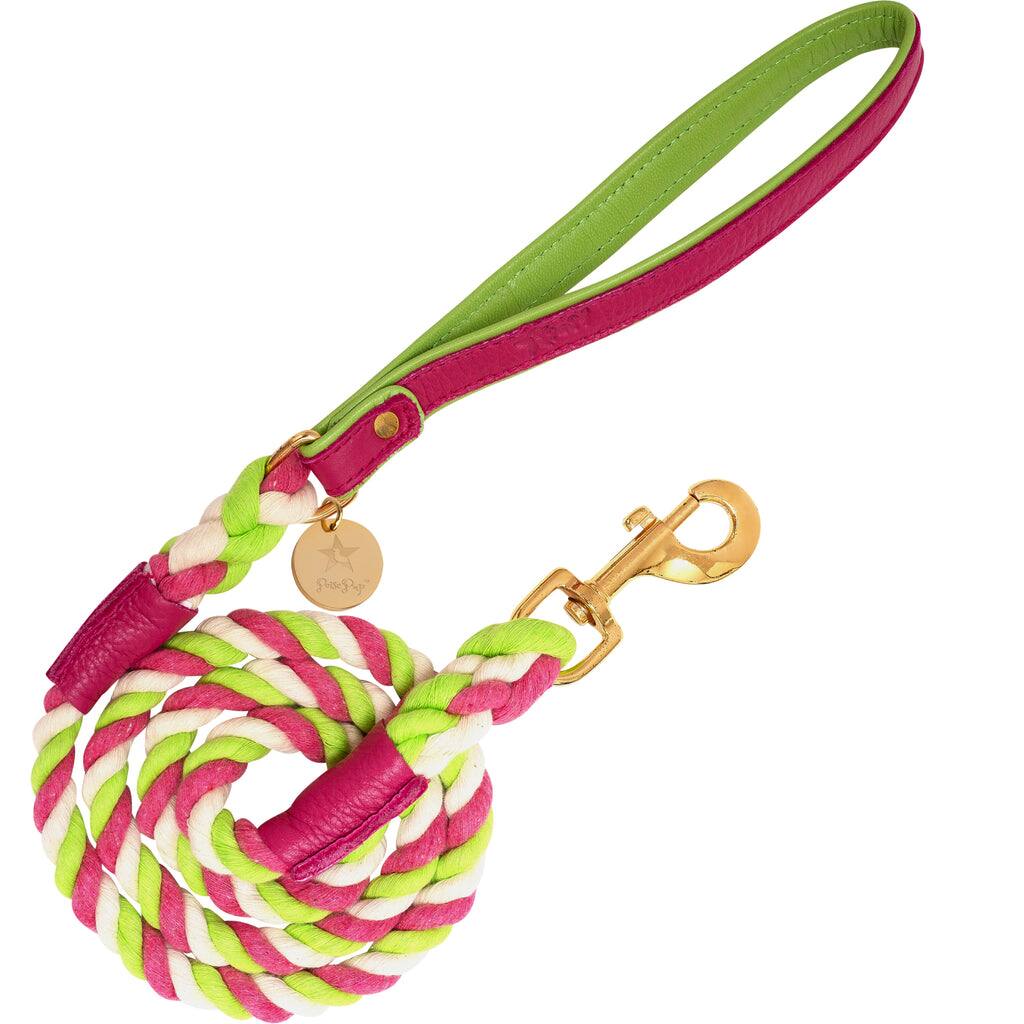 Front. PoisePup - PoisePup Pet Dog 5ft Long Leash - Pink | Green.