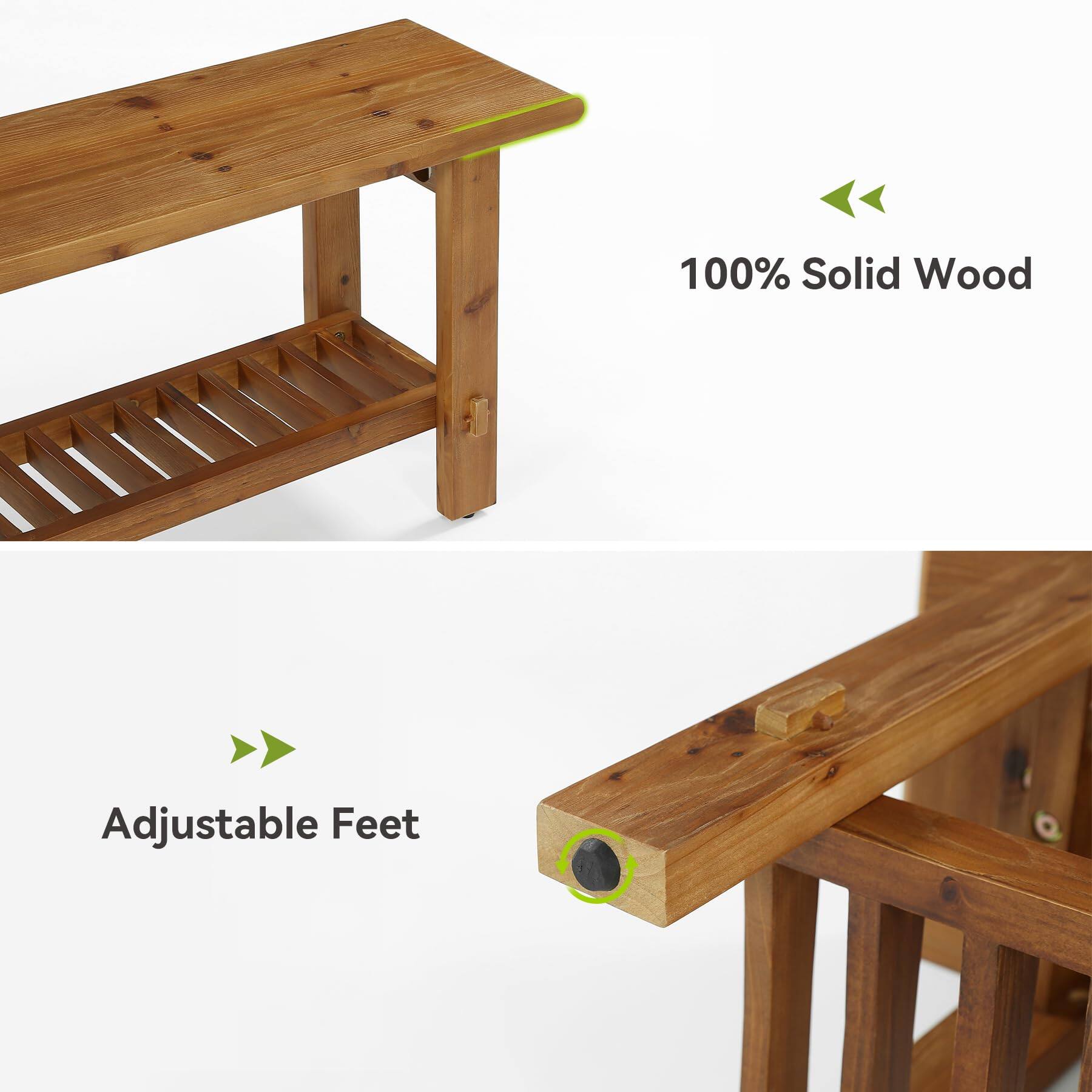 100% Solid Wood  
Adjustable Feet