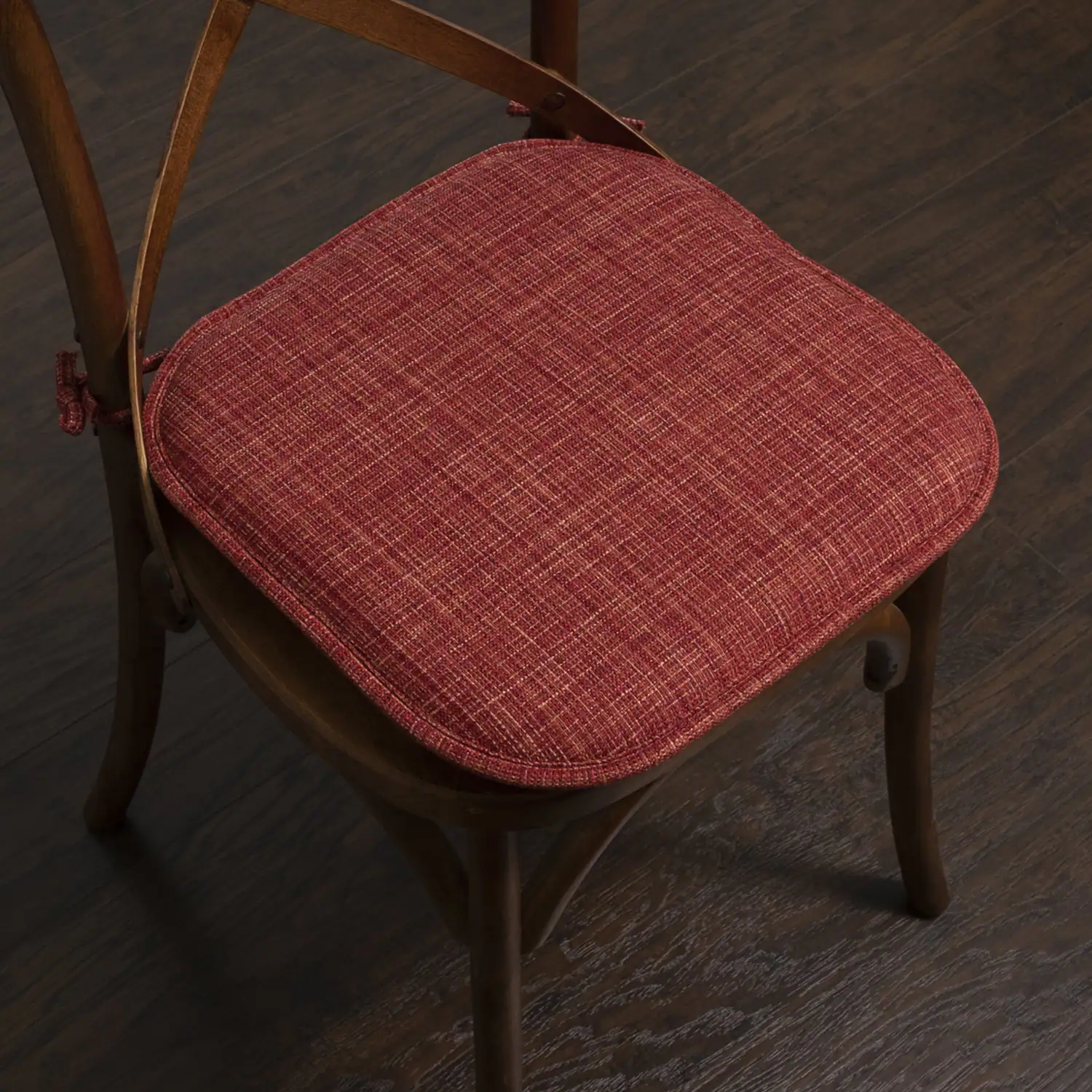 Back. Sweet Home Collection - Aria Memory Foam Non-Slip 16" x 16" Chair Cushion Pad with Ties, 2-Pack - Burgundy.