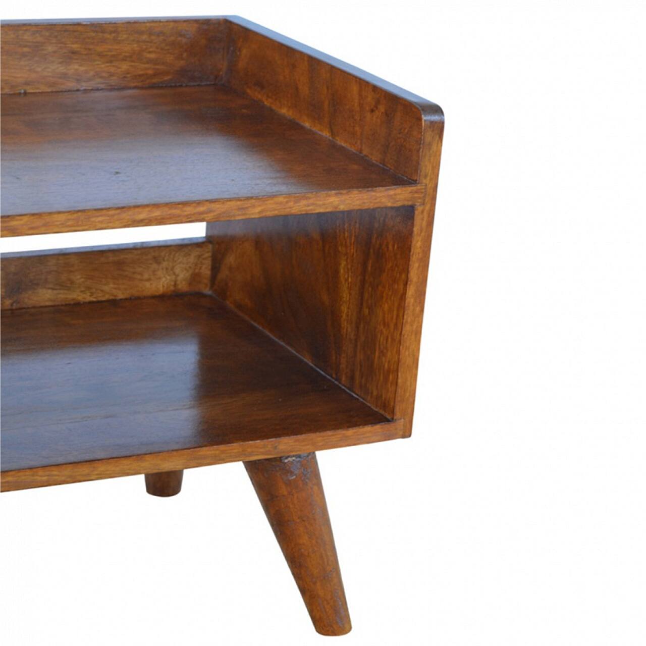 Back. Artisan Furniture - Artisan Furniture Solid Wood Chestnut Nordic Storage Bench, 2 Open Slots, Dark Brown - Dark Brown.