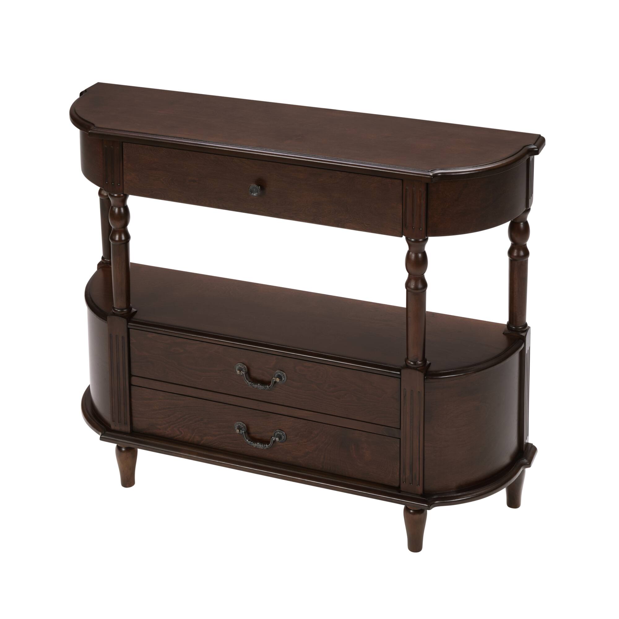 Alt View 5. GOODSILO - Retro Curved Wood Console Table with Drawers and Storage Shelf for Living Room and Hallway Entryway - Espresso.