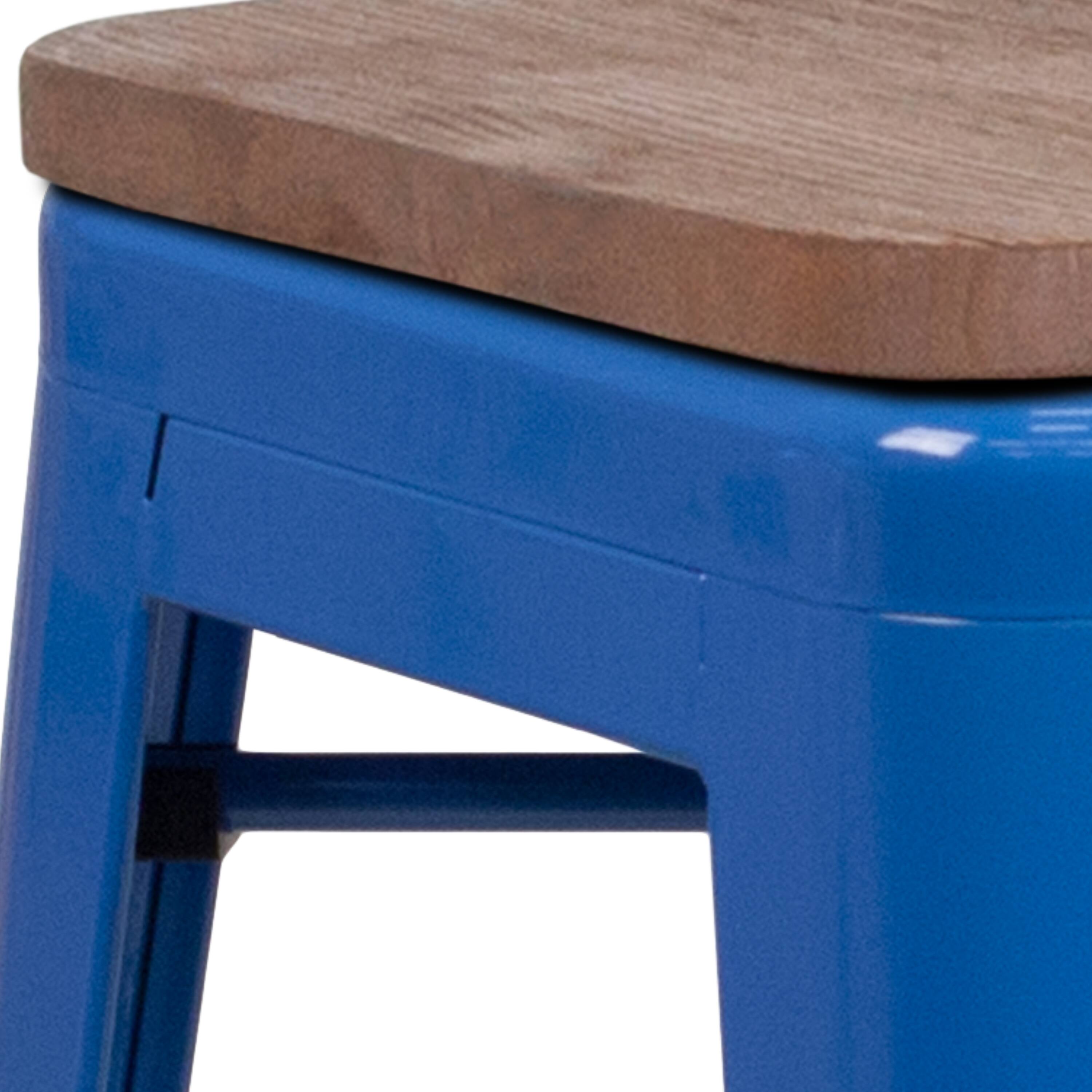 Alt View 10. Emma + Oliver - 24"H Backless Metal Counter Height Stool with Wood Seat - Blue.
