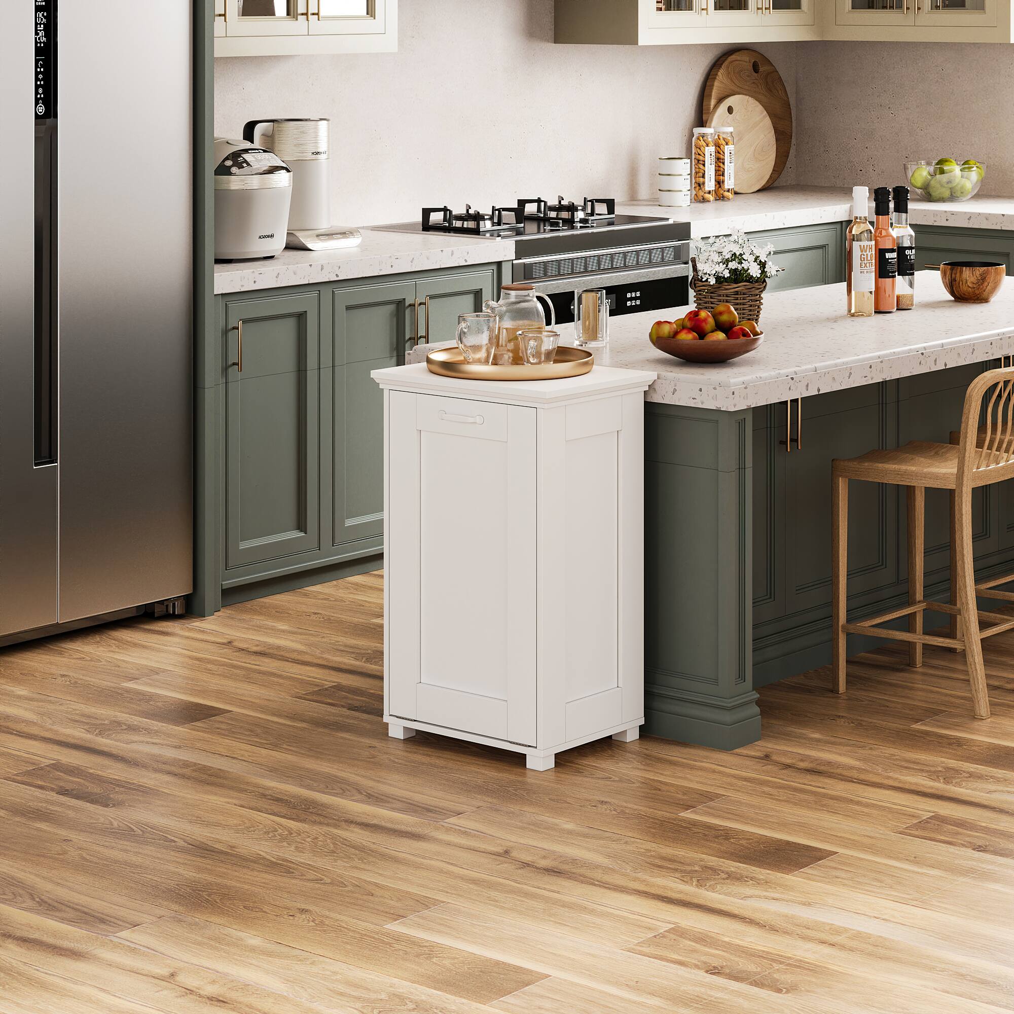 Alt View 7. Famapy - 10 Gallon Tilt-Out Kitchen Trash Cabinet with Ozone Odor Control, Hidden Garbage Bin Storage, Wooden Deodorizing Cabinet - White.