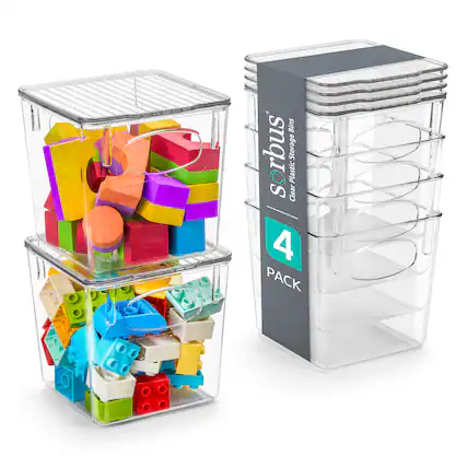 Sirbus Clear Plastic Storage Bins 4 PACK