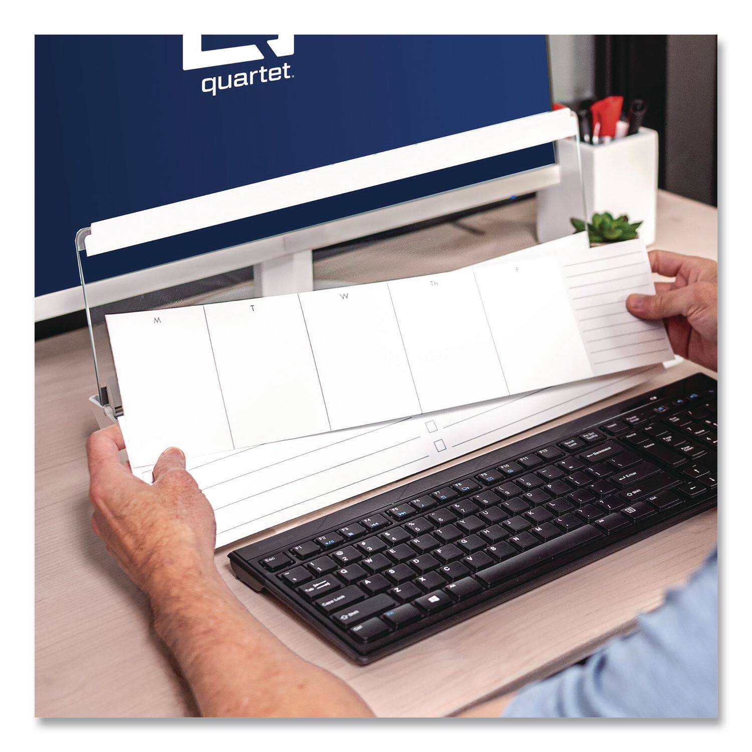 Back. Quartet - Flip-Top Desktop Pad for Notetaking, 18" x 6" Whiteboard with Storage.