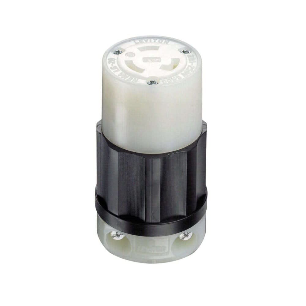 Front. Leviton - Leviton Industrial Nylon Grounding Locking Connector L6-20R 16-10 AWG 2 Pole 3 Wire - Black|White.