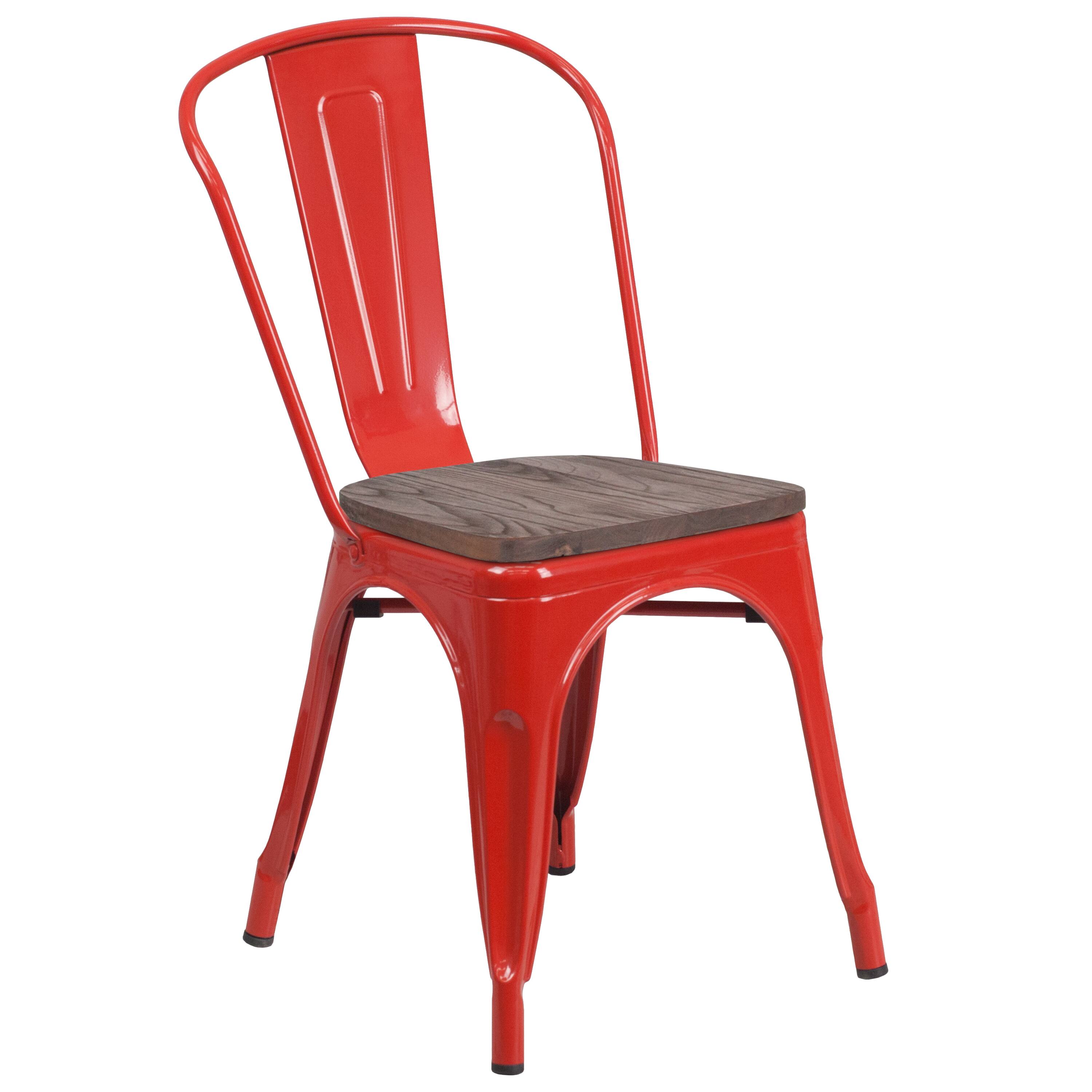 Alt View 1. Emma + Oliver - Colorful Metal Stackable Dining Chair with Wood Seat - Red.