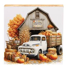 BreeBe - Autumn Harvest Pumpkin Truck Block - 6" Sq - Multicolor
