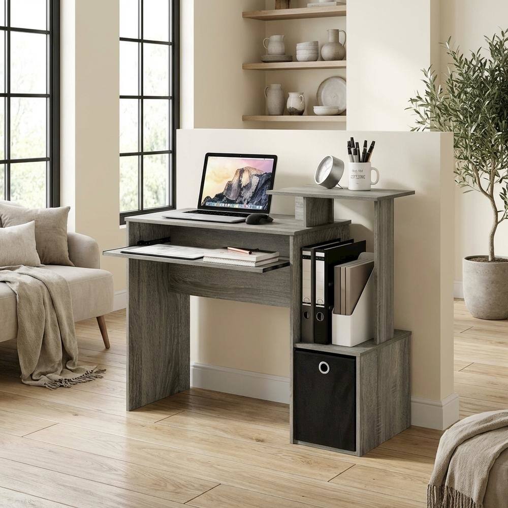 Left. BisonOffice - Wooden French Oak Finish Home Office Computer Desk with Storage Bin - Brown.