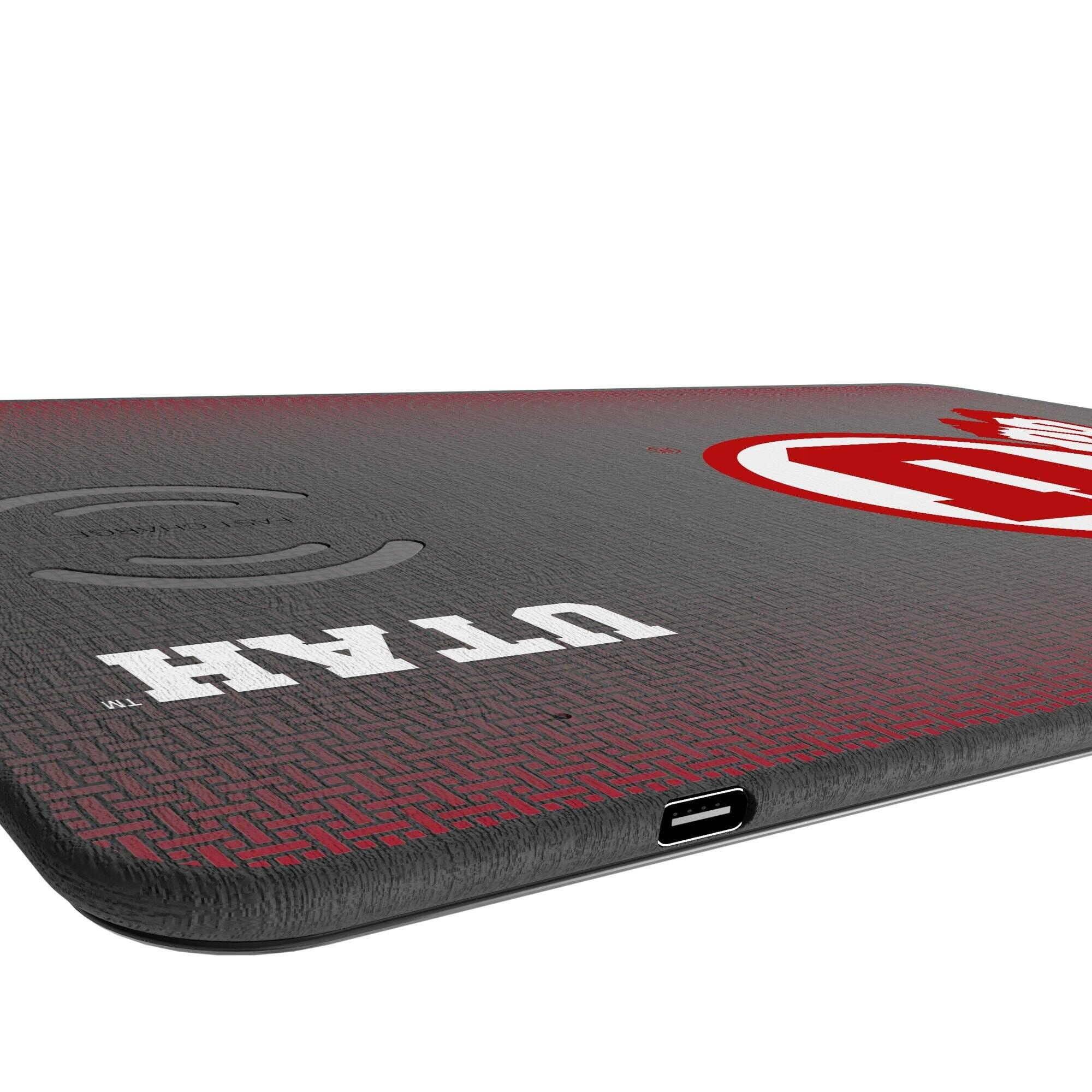Alt View 2. Keyscaper - Utah Utes Linen Print 15W Fast Wireless Charger and Mouse Pad - Black.