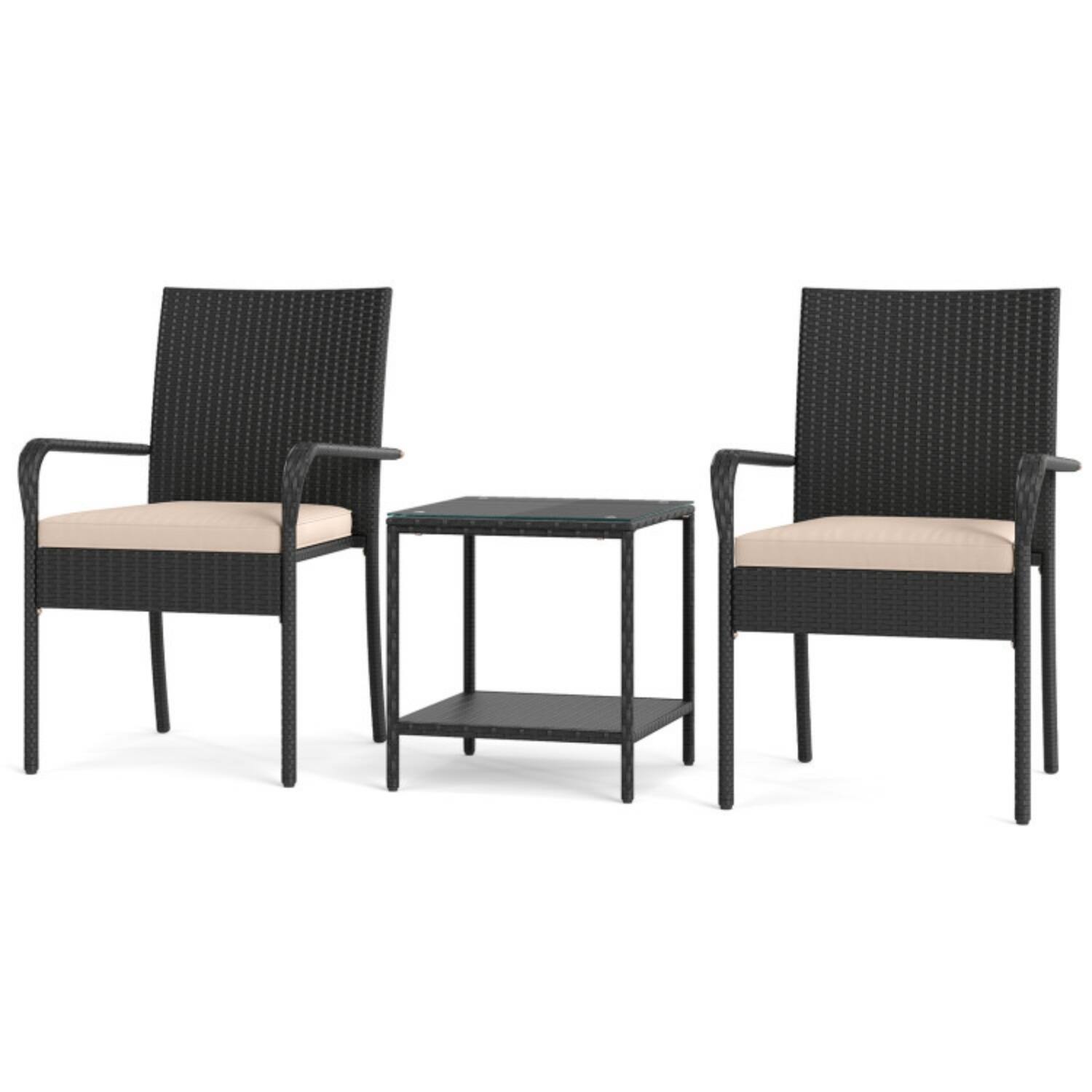 Alt View 4. Mondawe - 23 x 22.5 x 35 IN Freestanding Patio Bistro Set with Table and Cushions 3-Piece - Beige+Black.