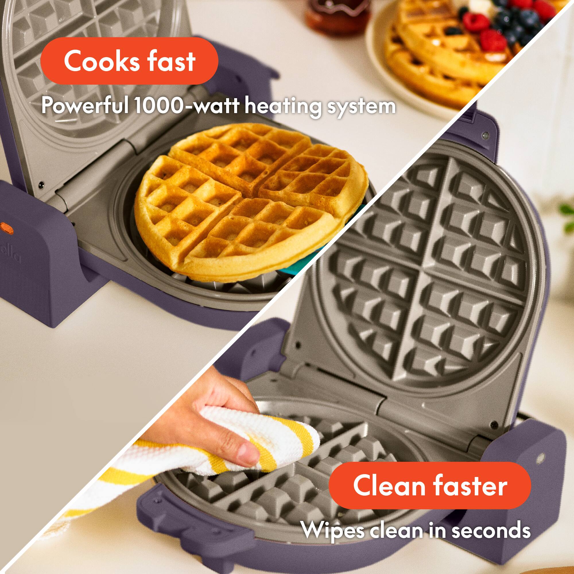 Cooks fast
Powerful 1000-watt heating system
Clean faster
Wipes clean in seconds