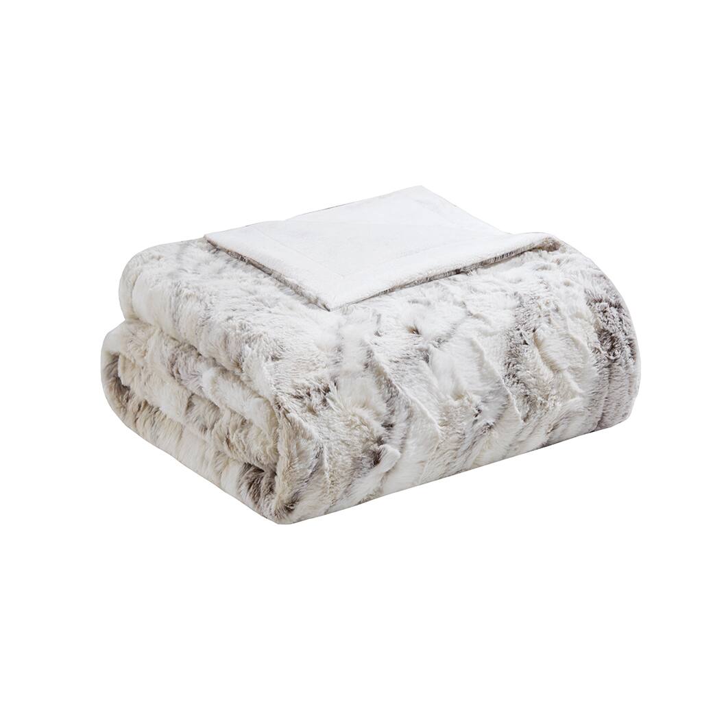 Front. Gracie Mills - Gracie Mills Porfirio Oversized Marble Print Faux Fur Throw Blanket - Natural.