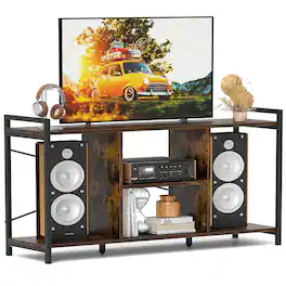 Costway - 3-tier TV Stand for 55" TVs with 4 Open Shelves Heavy-duty Metal Frame for Bedroom - Brown