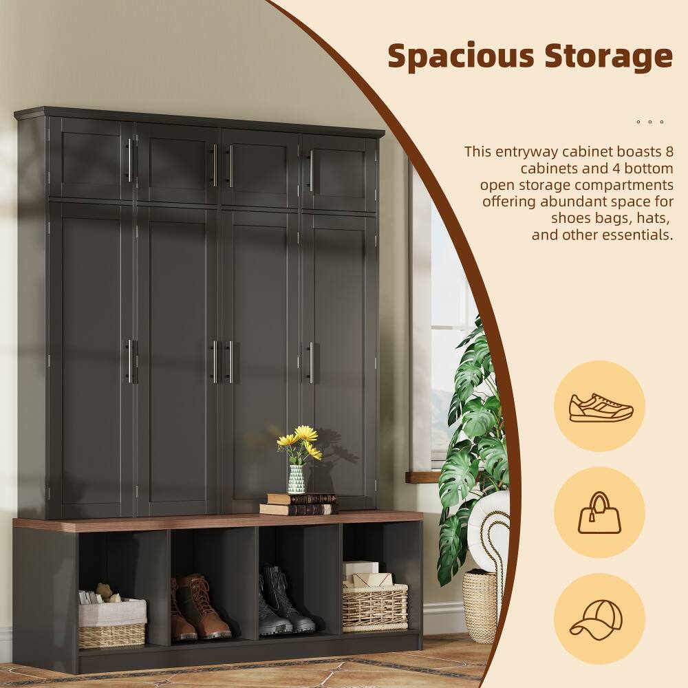 Spacious Storage

This entryway cabinet boasts 8 cabinets and 4 bottom open storage compartments offering abundant space for shoes bags, hats, and other essentials.