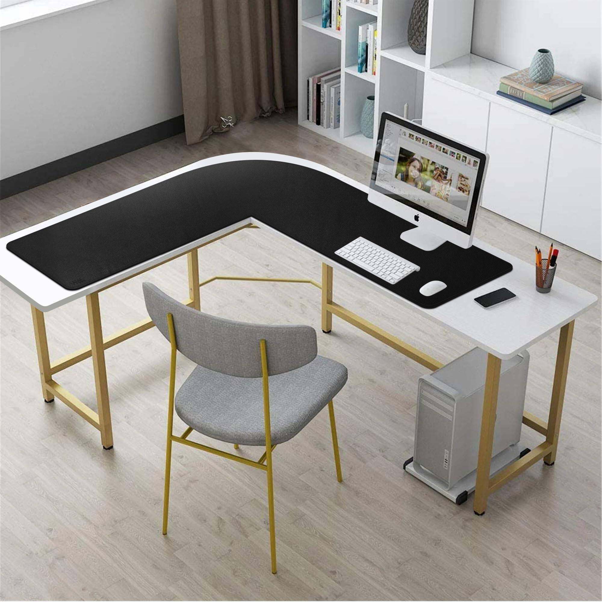 Alt View 3. Fabibe - L Shaped Desk Mat Leather Pad  Pu Corner For Computer Gaming Writing Home And Office 39.4"x 39.4"x13" Black - Black 43.3"x 43.3"x 15.8".
