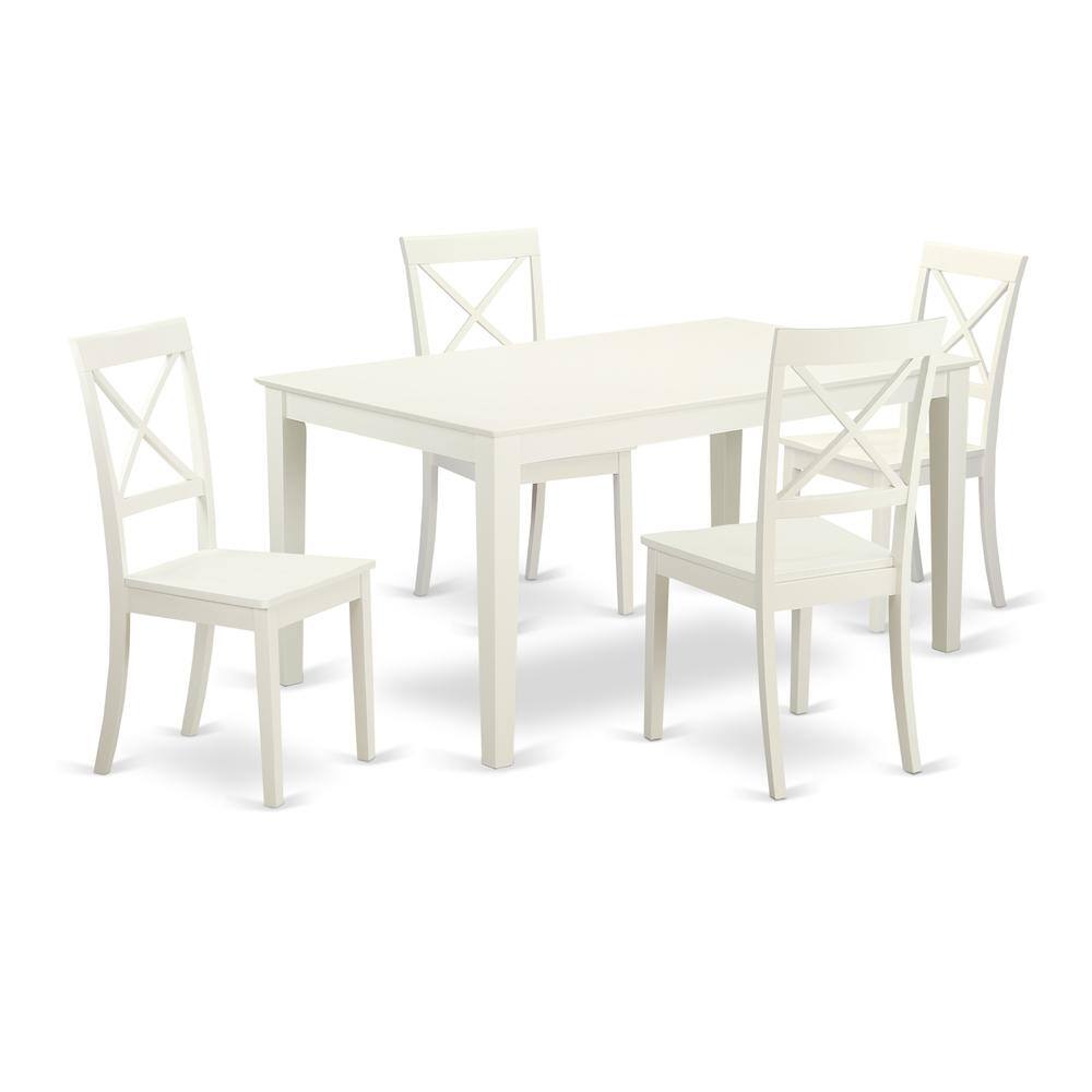 Back. East West Furniture - Dining Room Set Linen White - Brown.