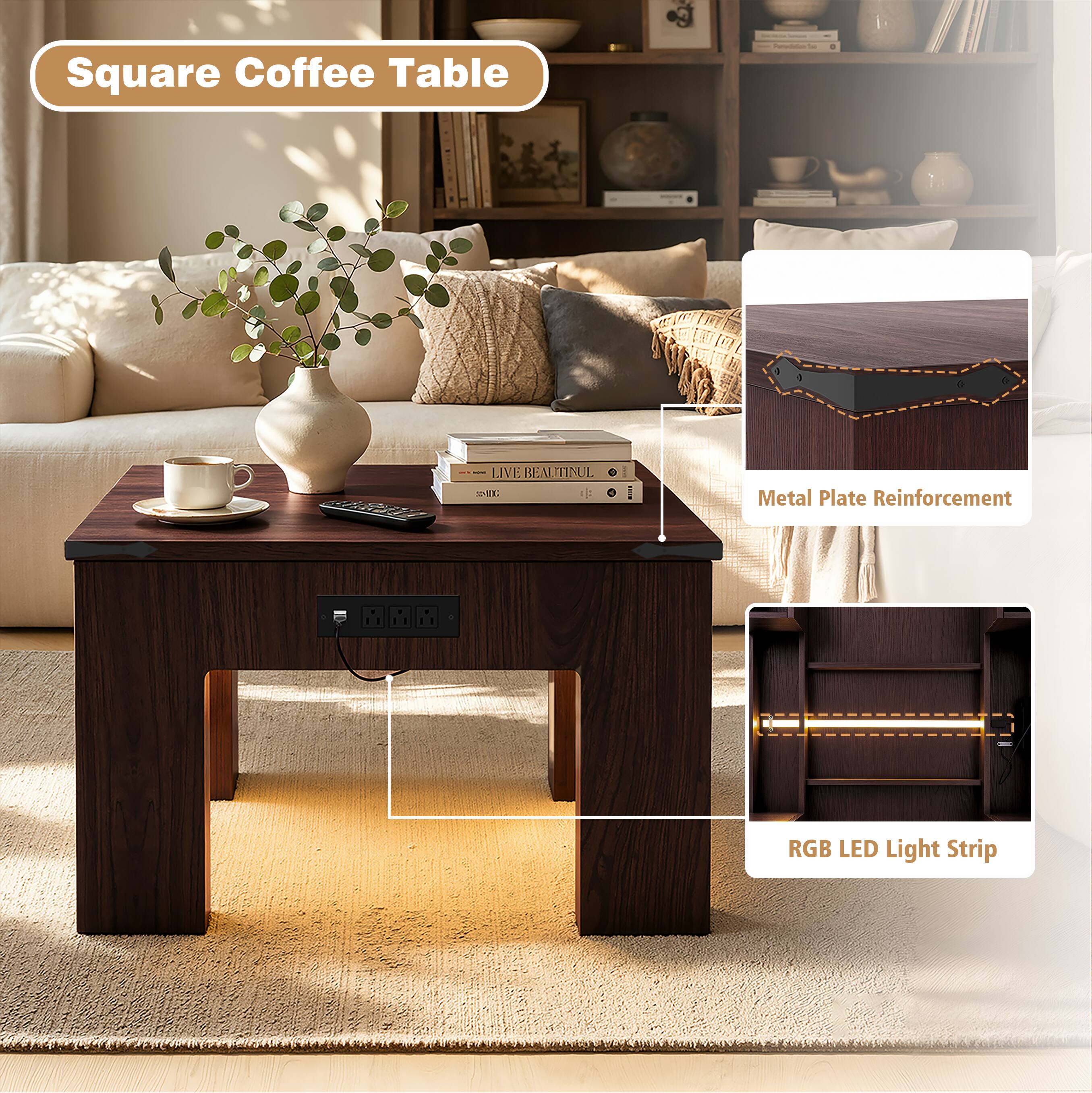 Square Coffee Table

- Metal Plate Reinforcement
- RGB LED Light Strip