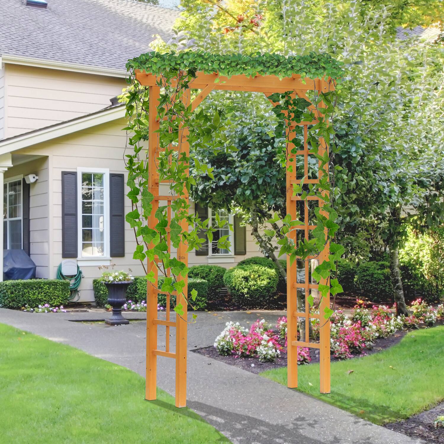 Alt View 1. Outsunny - 85" Wooden Garden Arbor for Wedding and Ceremony, Outdoor Garden Arch Trellis for Climbing Vines - Orange.