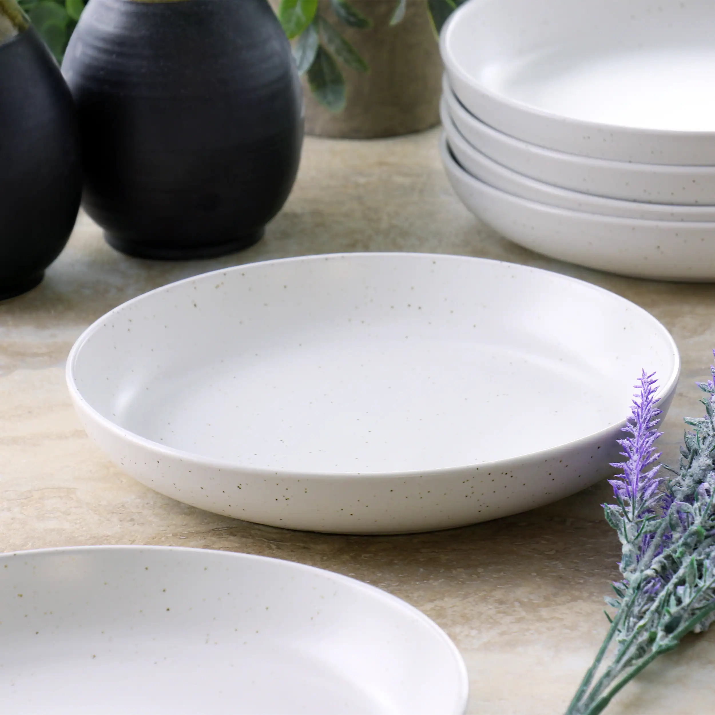 Alt View 5. Gibson - Studio 3B Mio 6 Piece 7.5 Inch Round Stoneware Bowl Set in Sea Salt - White.