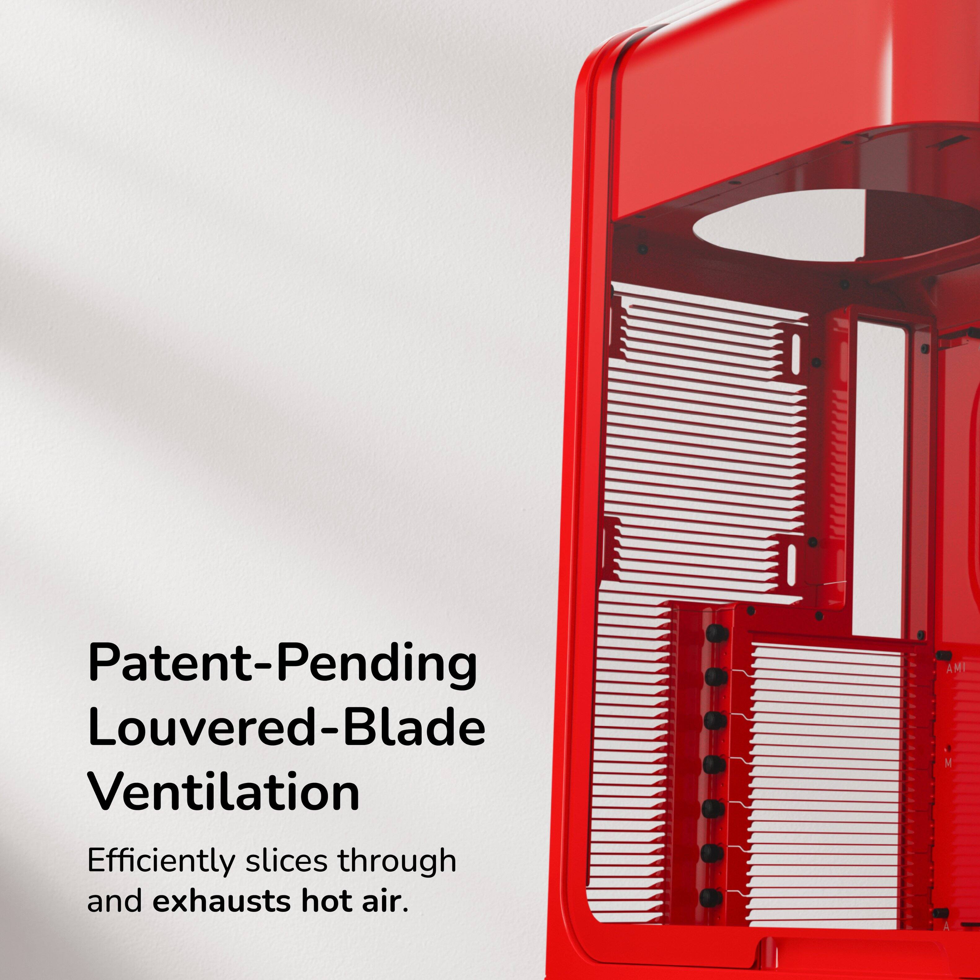 Patent-Pending Louvered-Blade Ventilation  
Efficiently slices through and exhausts hot air.