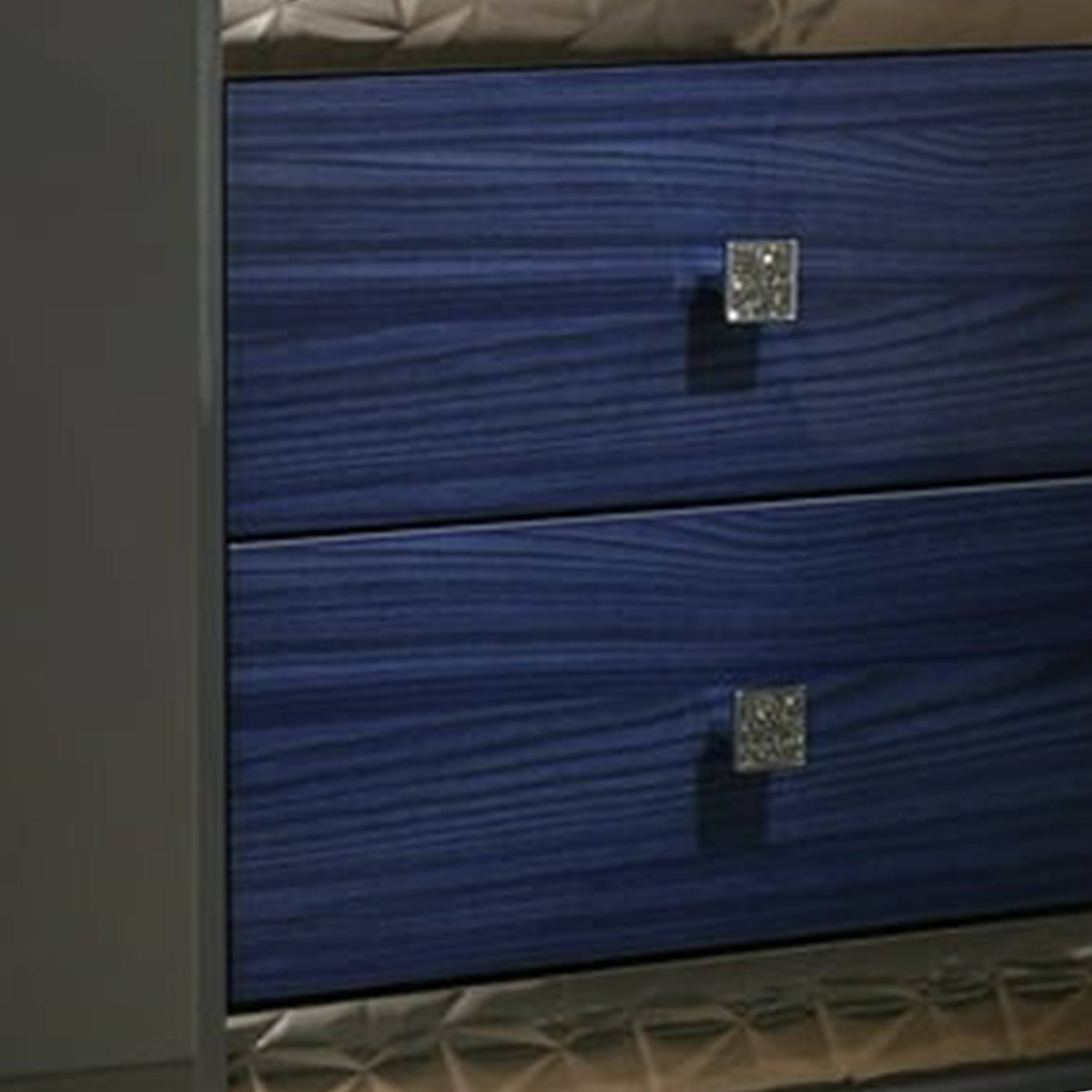 Alt View 1. Manhattan Lane - Zara Nightstand w 2 Drawers, Crystal Knobs - Ash Gray, Indigo Blue, Chrome.