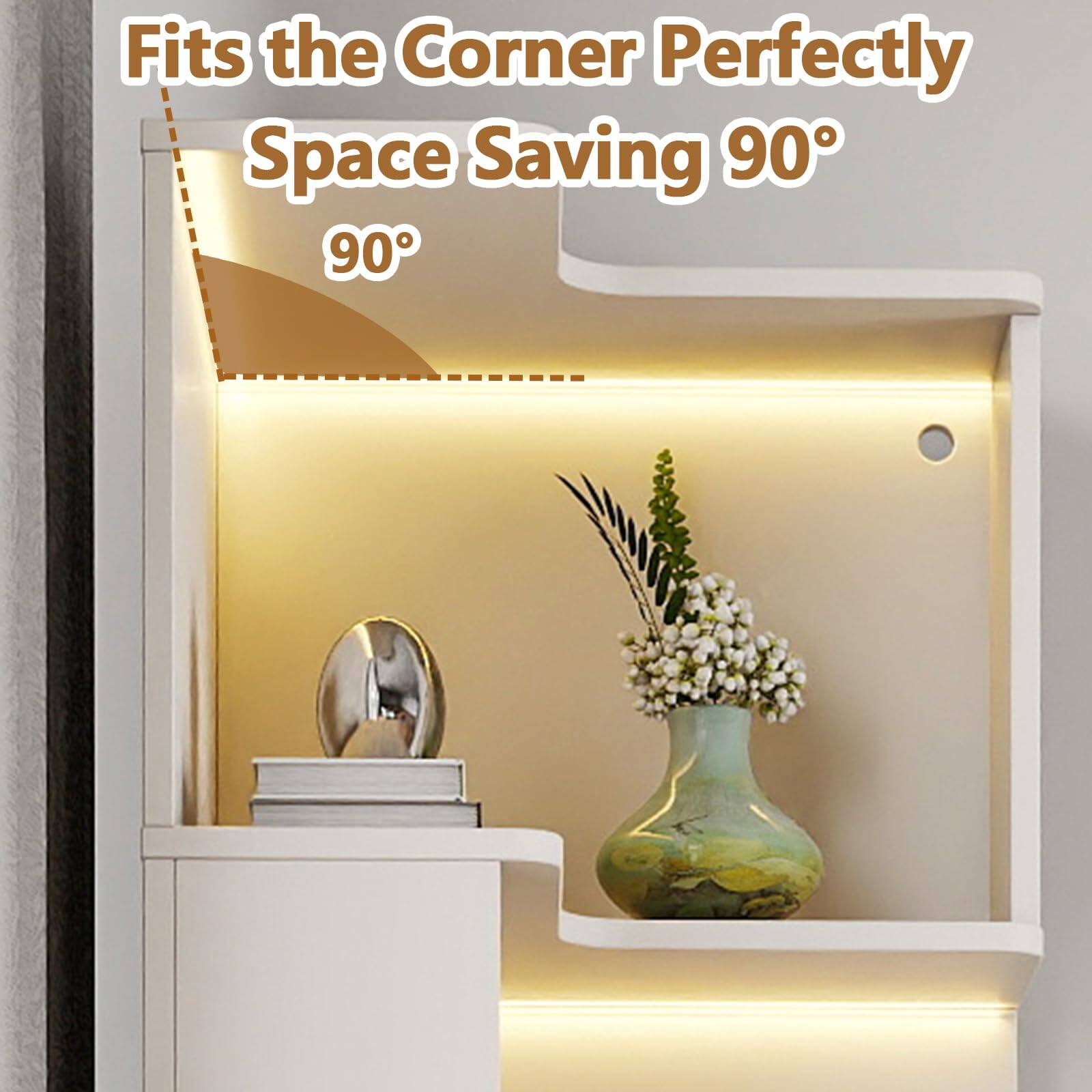 Fits the Corner Perfectly  
Space Saving 90°  
90°